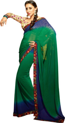 Vishal Self Design Fashion Georgette Saree(Green), Green+blue