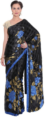AVR FASHIONS Floral Print Daily Wear Chiffon Saree(Black)