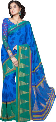 Parisha Printed Daily Wear Georgette Saree(Pack of 2, Blue, Green)