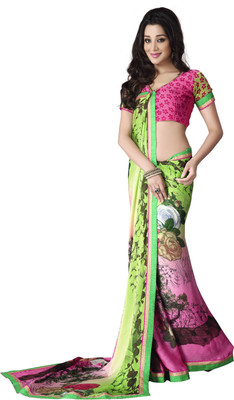 Manthan Printed Daily Wear Satin, Chiffon Saree(Multicolor)