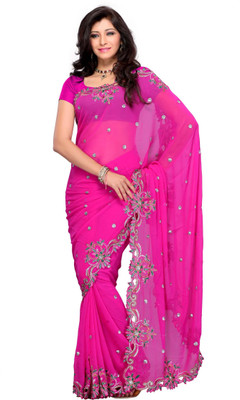 JTInternational Self Design Fashion Georgette Saree(Pink), Dark pink