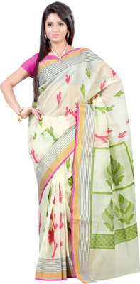 Mimosa Woven Banarasi Handloom Cotton Saree(White), Halfwhite