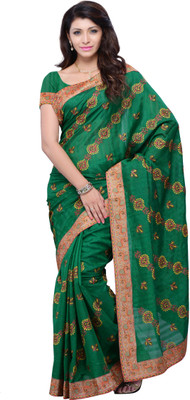 JTInternational Self Design Fashion Art Silk Saree(Green), Multi color