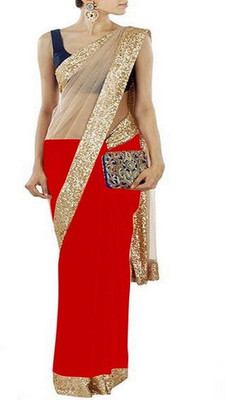 Stylezone Solid Fashion Net Saree(Red)
