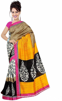 Kesar Sarees Printed Bhagalpuri Art Silk Saree(Yellow)