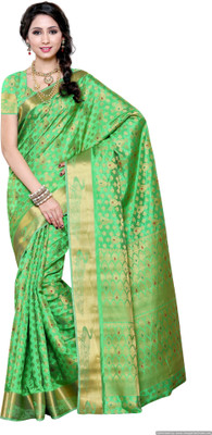 Mimosa Woven Kanjivaram Art Silk Saree(Light Green), Parrot green