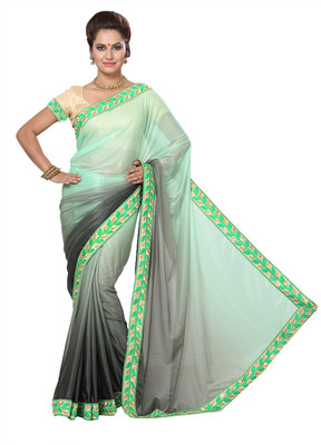 Ishin Embellished Fashion Lycra Saree(Green), Brown;green