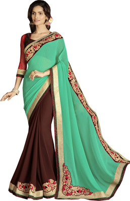 Lovelylook Embroidered Daily Wear Georgette, Chiffon Saree(Green, Brown)