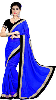 Indian Wear Online Solid Fashion Chiffon Saree(Blue)