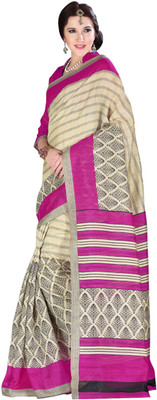 Khushali Self Design, Printed Fashion Art Silk Saree(Pink, Beige), Beige;pink