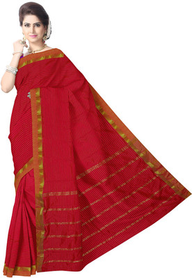 Javuli Woven Arani Pattu Handloom Silk Cotton Blend Saree(Red)