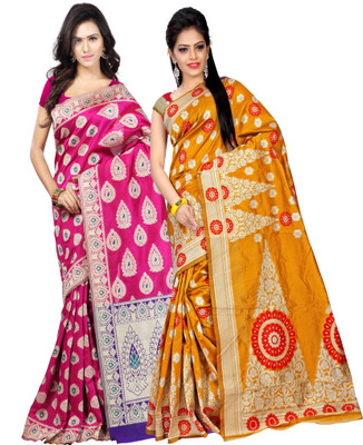 Weavedeal Embellished Kanjivaram Silk Cotton Blend Saree(Pack of 2, Multicolor)