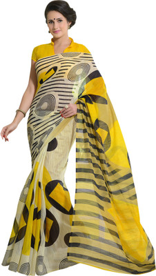 Parisha Printed Fashion Polycotton Saree(Beige, Yellow)