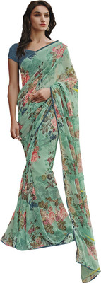 Ishin Printed Fashion Georgette Saree(Green)