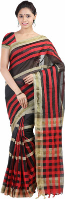 Kanheyas Checkered Fashion Cotton, Silk Saree(Black)