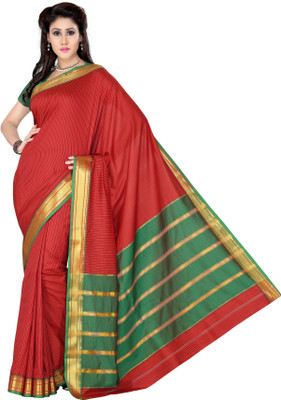 Ishin Checkered Fashion Polyester Saree(Red)