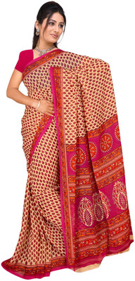 Vardan Prints Printed Bollywood Georgette Saree(Beige, Pink)