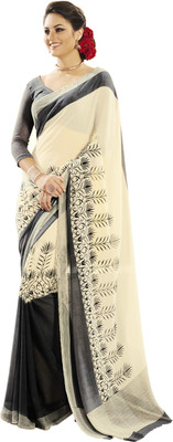 Jiya Self Design, Printed Fashion Georgette Saree(Beige, Grey)