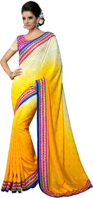 Manthan Embroidered Daily Wear Georgette Saree(Yellow)