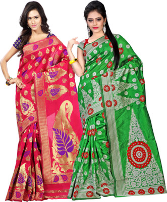 Weavedeal Embellished Kanjivaram Silk Cotton Blend Saree(Pack of 2, Multicolor)