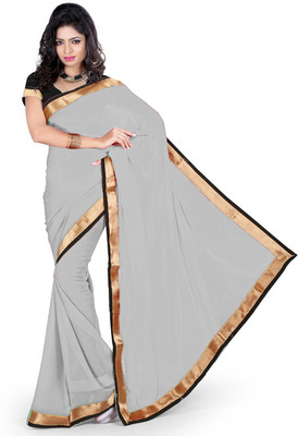 Indian Wear Online Plain Fashion Georgette Saree(Silver)