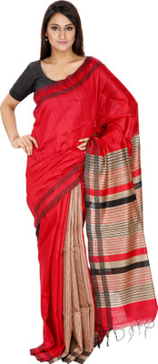 Romi's Solid Bhagalpuri Handloom Tussar Silk Saree(Red), Red - beige striped
Romi's Solid Bhagalpuri Handloom Tussar Silk Saree(Red), Red - beige striped