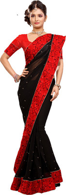 Ishin Embellished Fashion Chiffon Saree(Black)
