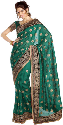 Soch Printed Fashion Chanderi Saree(Green, Gold)