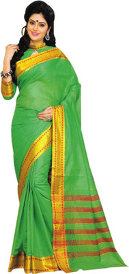 Aswani Striped Fashion Cotton Saree(Green, Gold), Gold;green