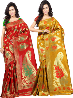 Weavedeal Embellished Kanjivaram Silk Cotton Blend Saree(Pack of 2, Multicolor)
