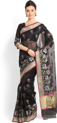 Soch Embroidered Fashion Cotton Saree(Black)