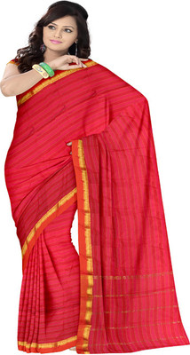 Javuli Woven Arani Pattu Handloom Silk Cotton Blend Saree(Red)