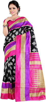 Parisha Printed Daily Wear Art Silk Saree(Black, Pink)