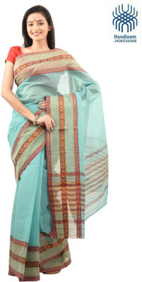 Tantuja Self Design Tangail Handloom Cotton Saree(Blue), Sky blue