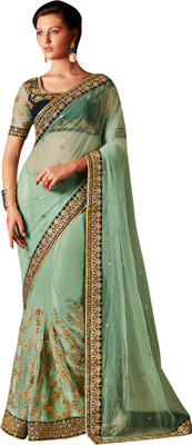 Brijraj Embroidered Fashion Net Saree(Light Green)