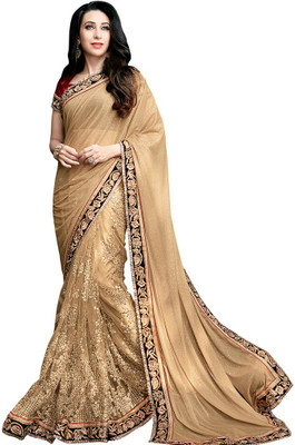 Desi Butik Embroidered Fashion Georgette, Net Saree(Gold), Golden