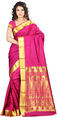 Varkala Silk Sarees Woven Kanjivaram Jacquard Saree(Pink, Purple), Rani