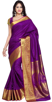 Varkala Silk Sarees Self Design Kanjivaram Silk Saree(Purple)