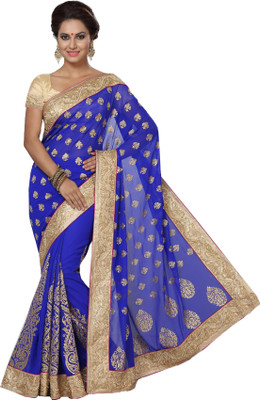 Ishin Embellished Fashion Georgette Saree(Blue), Royal blue