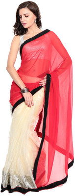Stylezone Solid Fashion Net Saree(Red)