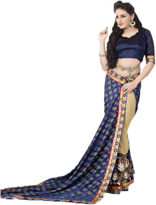Party Wear Dresses Embroidered Fashion Net Saree(Multicolor)