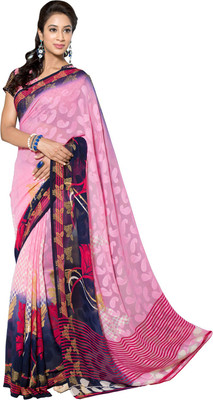 Manthan Printed Daily Wear Georgette Saree(Pink, Blue)
