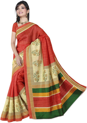 Parisha Printed Daily Wear Art Silk Saree(Orange, Beige)