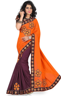 Indianbeauty Self Design Bollywood Linen, Cotton Saree(Orange, Brown), Keshria