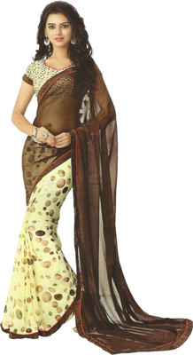 PSHOPEE Printed Fashion Chiffon Saree(Brown)
