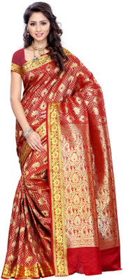 Mimosa Woven Kanjivaram Art Silk Saree(Red), Maroon