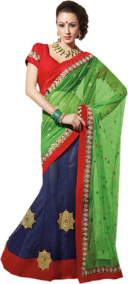 Vishal Self Design, Solid Fashion Georgette Saree(Green, Blue)