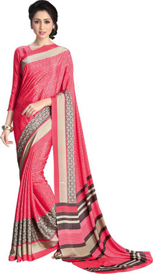 Saara Printed Fashion Crepe Saree(Pink), Pink and brown