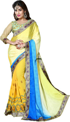 Parisha Embroidered Daily Wear Georgette Saree(Pack of 2, Yellow, Blue)