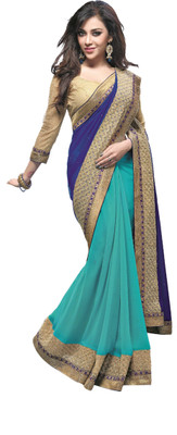 Brijraj Embellished Fashion Georgette Saree(Dark Blue, Blue), Blue;dark blue